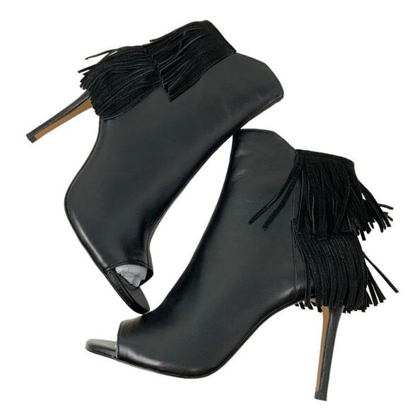 Vince Camuto Amenala Black Fringe Open Toe Stiletto Heel Bootie Sz 7.5 NWT $179 - Picture 2 of 7